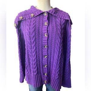 Lands' End Chunky Cableknit Sweater Purple XL VINTAGE